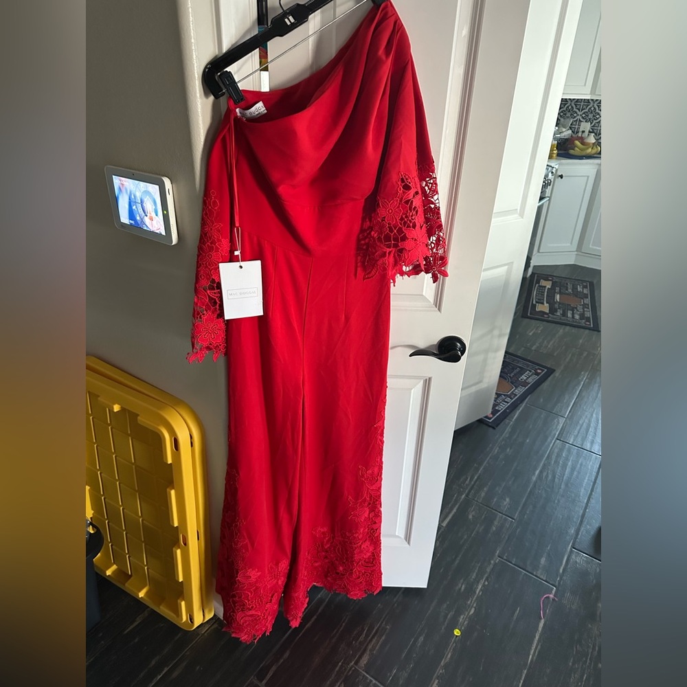 Mac Duggal Red One Shoulder Jumpsuit for Weddings